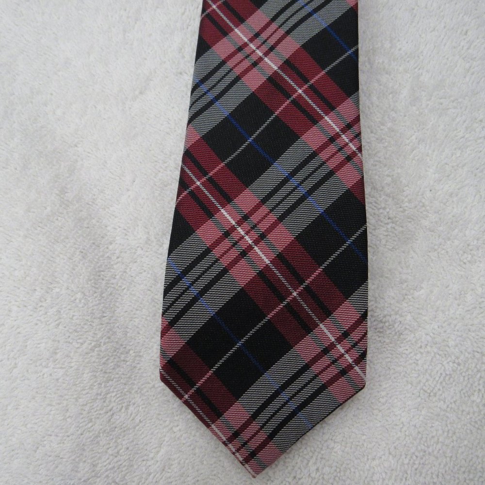Billy London Tie 100% Silk Plaid Necktie Black Red